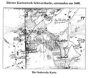 Around 1600, First Mapping of Schwarzbach/Erzgeb by Matthias Oeder